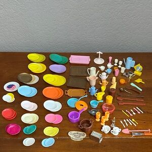 Barbie kitchen bundle of play house dishes or for small like size dolls